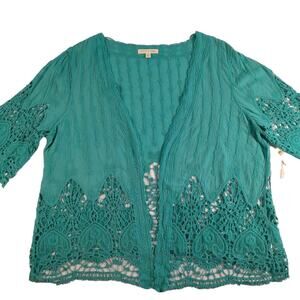 Farmers Market Cardigan Embroidered Crochet Cotton 3X NWT Boho Western Lagenlook